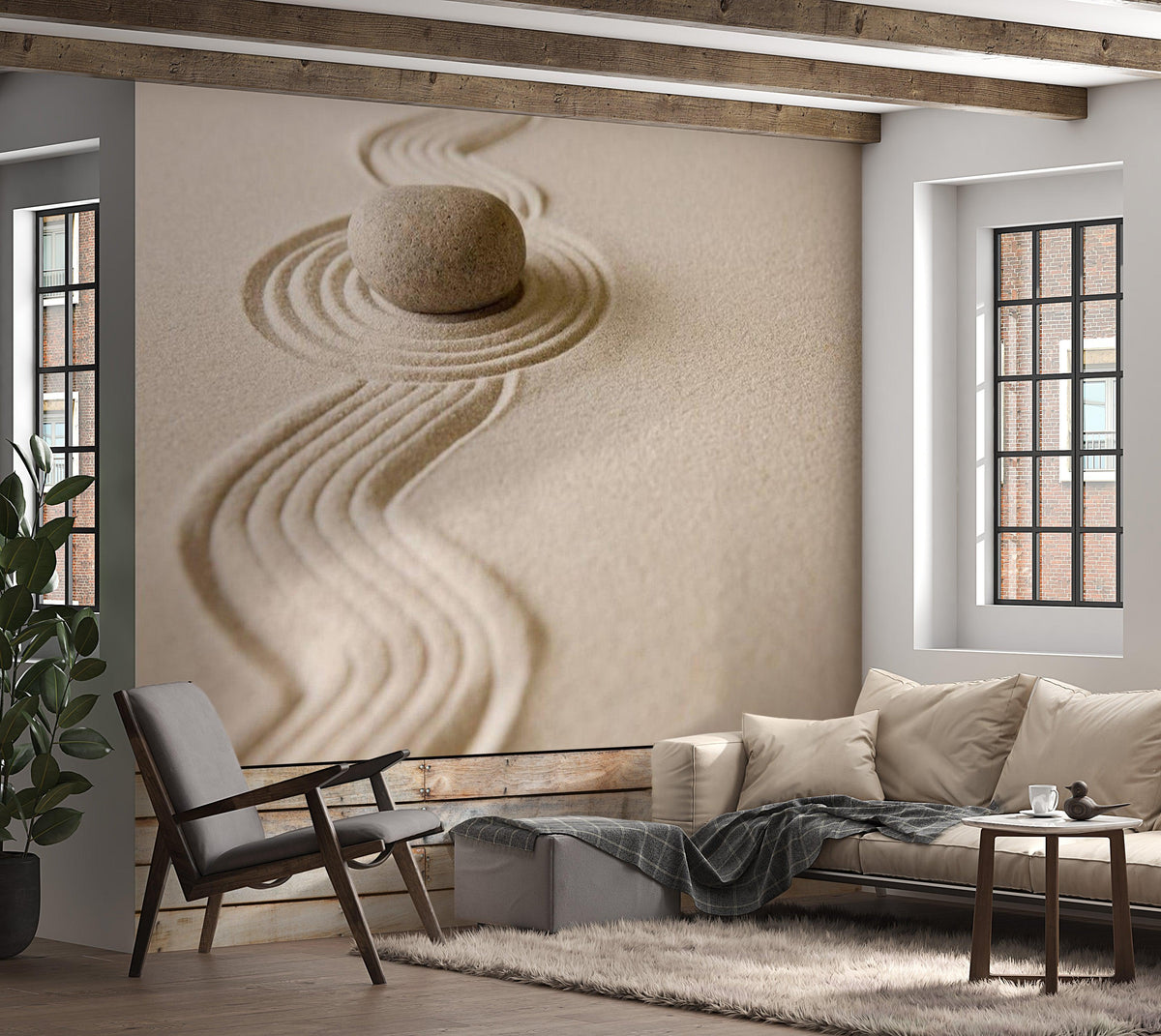 Zen Stone White Sand Peel & Stick Wall Mural - Self-Adhesive Canvas Texture Vinyl, 96x66 Inch, 4 Panels - View #6