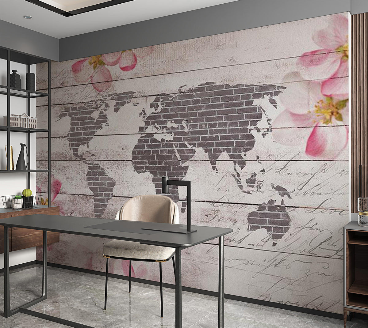 World Map Wallpaper Wall Mural - Romantic World – Tiptophomedecor