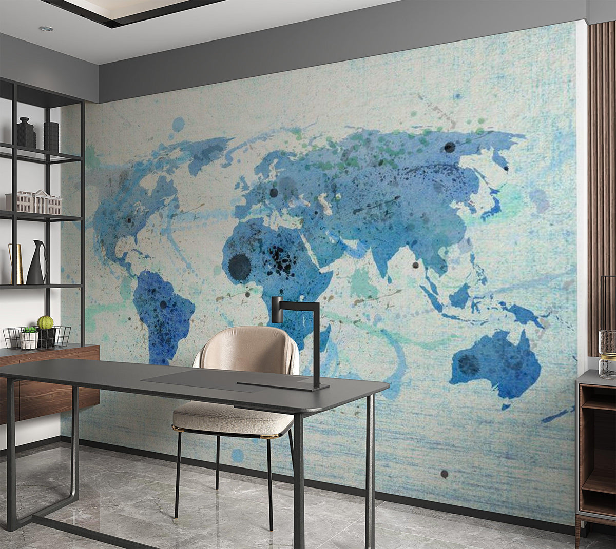 World Map Wallpaper Wall Mural - World in Blue – Tiptophomedecor