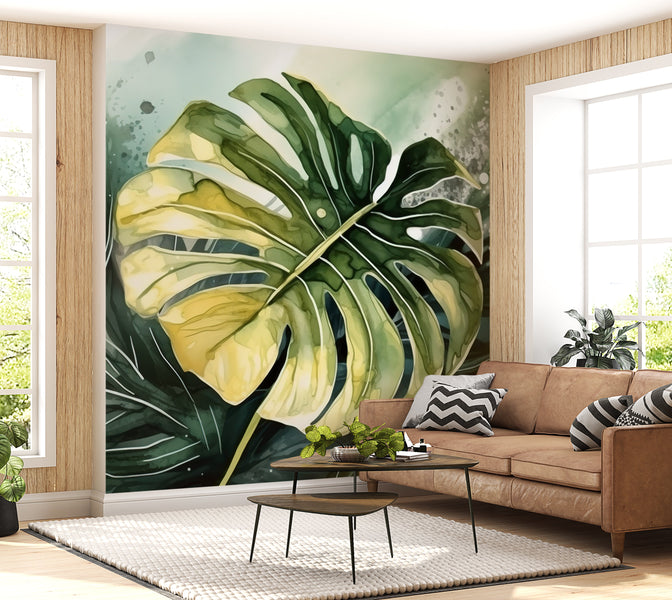 Premium Wallpaper Wall Mural - Tropical Monstara Leaf-Tiptophomedecor