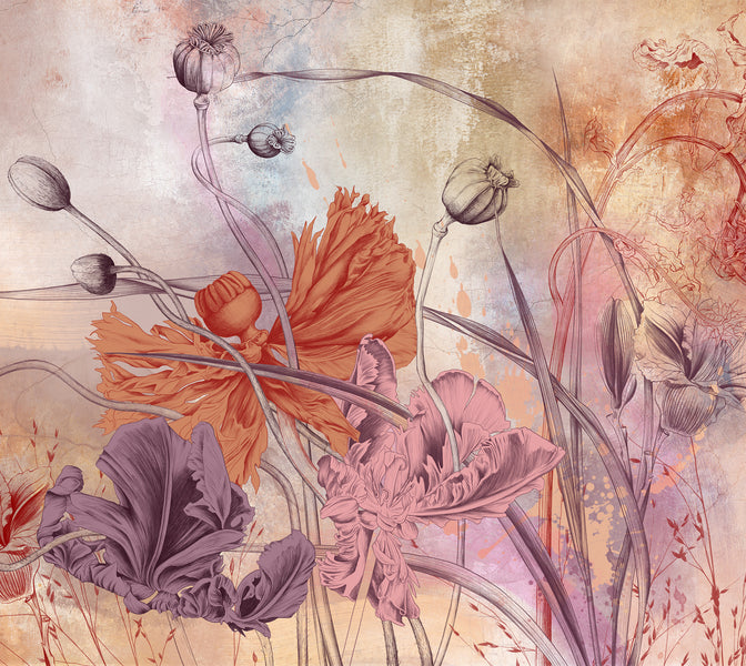 Premium Wallpaper Wall Mural - Warm Flower Symphony