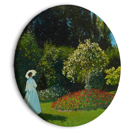 Round Canvas Print - Woman in the Garden by Claude Monet - A Landscape of Vegetation in Spring