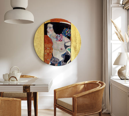 Round Canvas Print - Judith II, Gustav Klimt - Abstract Portrait of a Half-Naked Woman