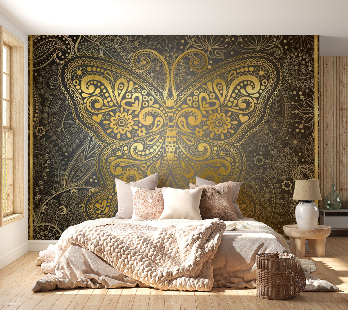 Mandala Wallpaper Wall Mural - Golden Butterfly – Tiptophomedecor