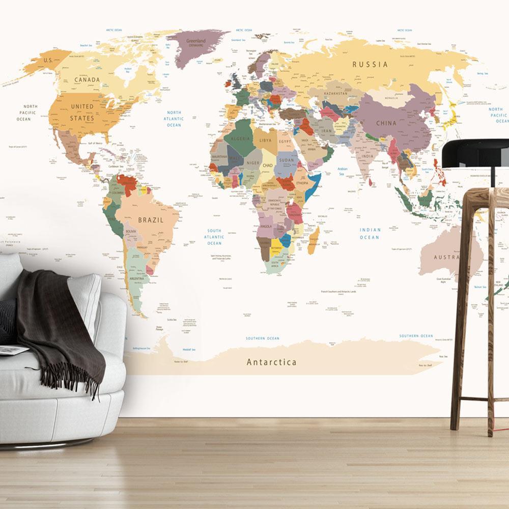 World Map Wall Murals Tiptophomedecor