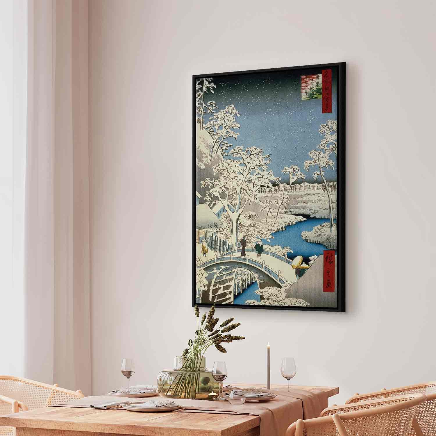 Floating Framed Canvas Art - Meguro Drum Bridge and Sunset Hill - Utagawa Hiroshige