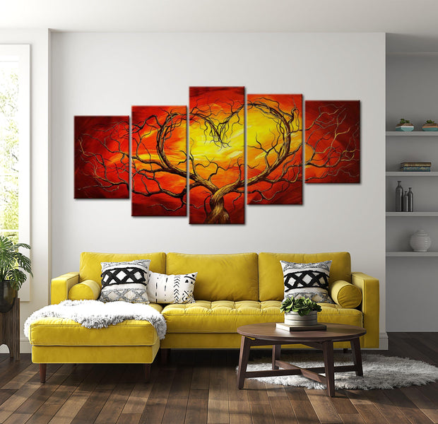 Abstract Canvas Wall Art - Burning Heart - 5 Pieces