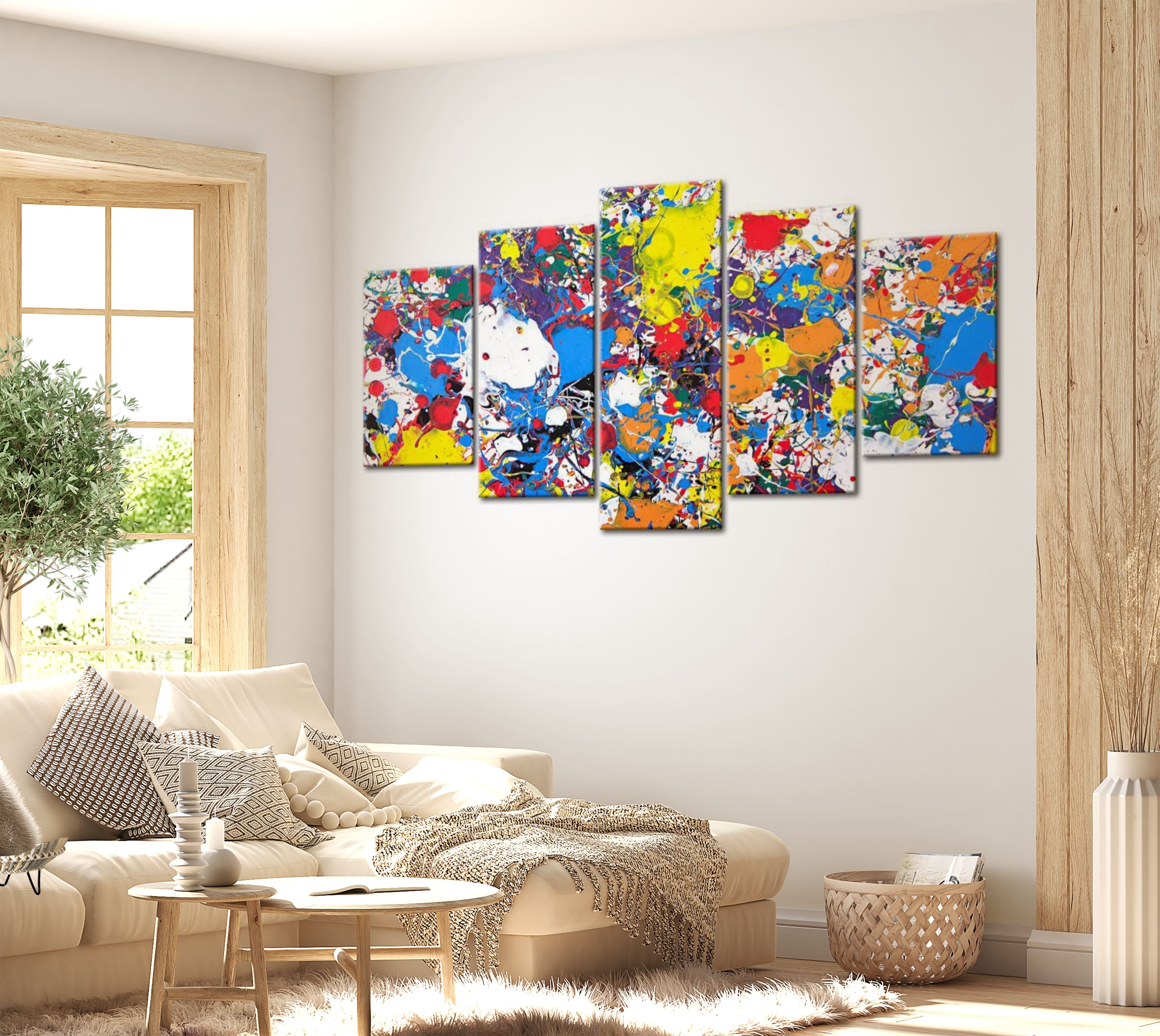 Abstract Canvas Wall Art - Colourful Imagination - 5 Pieces