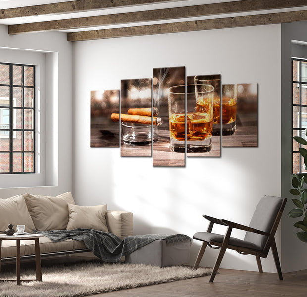 Glamour Canvas Wall Art - Cigar And Whiskey - 5 Pieces