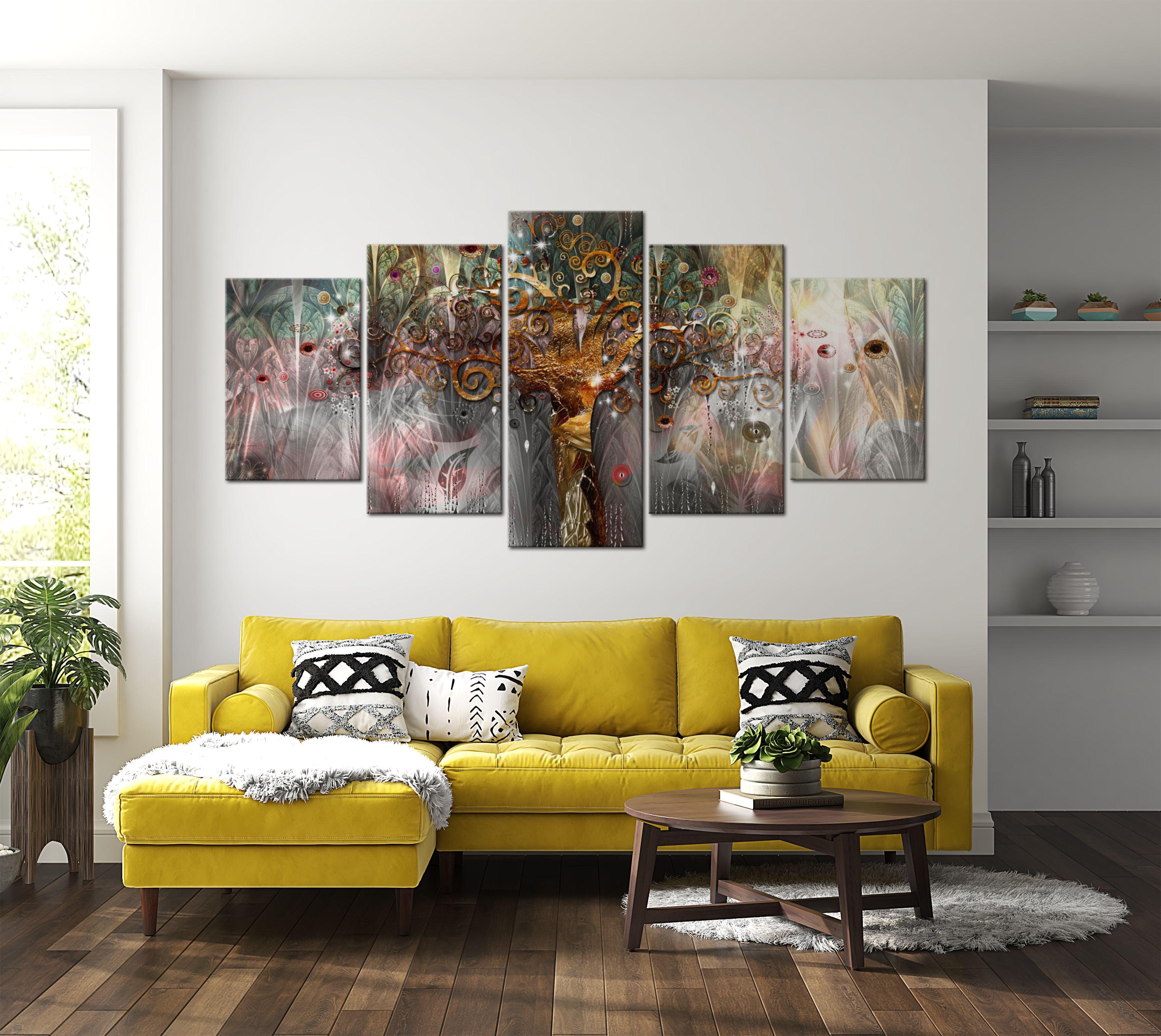 Abstract Canvas Wall Art - Golden Tree - 5 Pieces