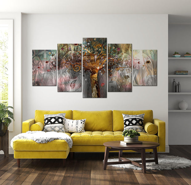 Abstract Canvas Wall Art - Golden Tree - 5 Pieces