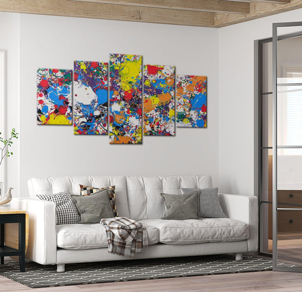 Abstract Canvas Wall Art - Colourful Imagination - 5 Pieces