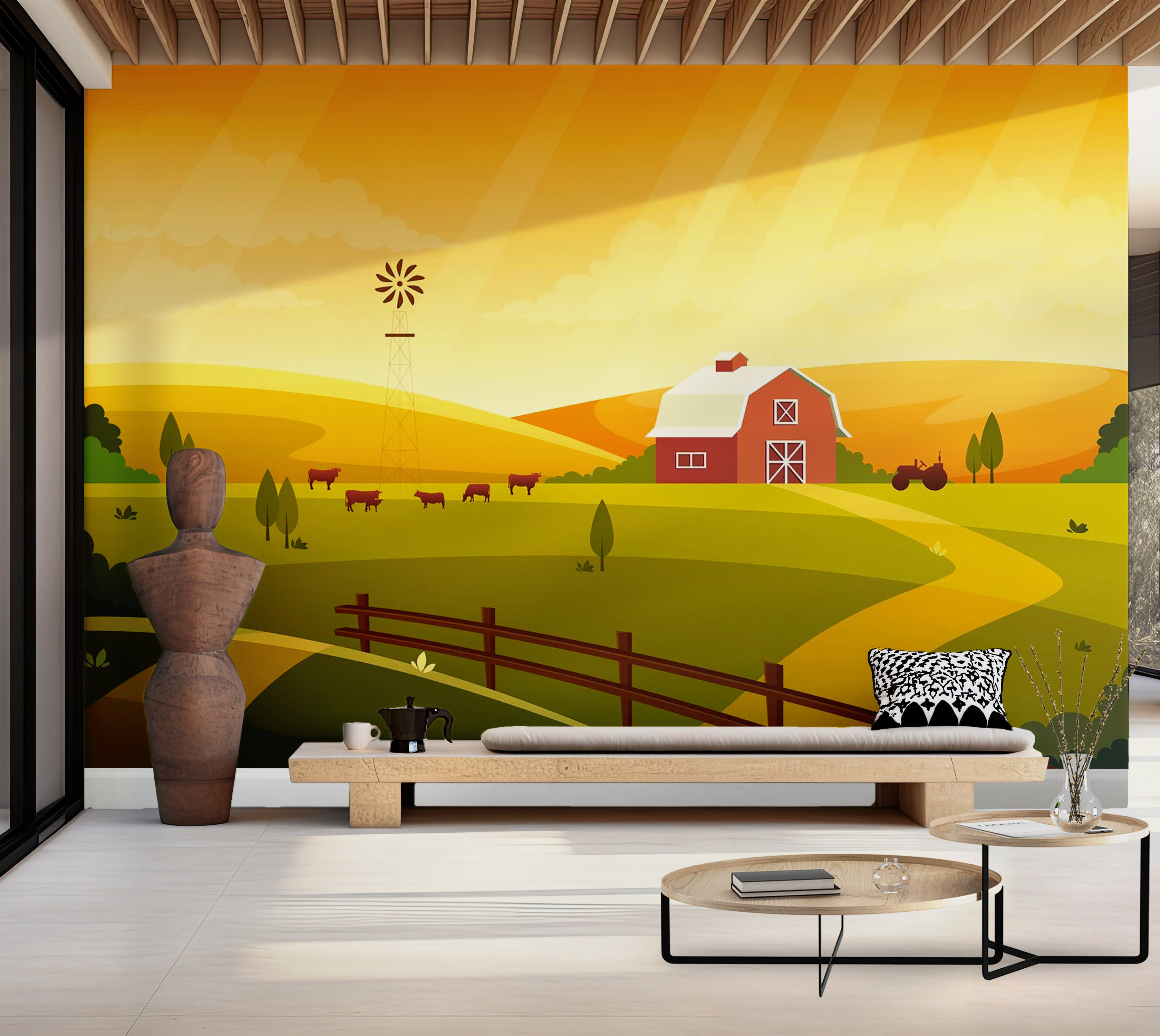 Premium Peel & Stick Wall Mural - Idyllic Farm Sunset