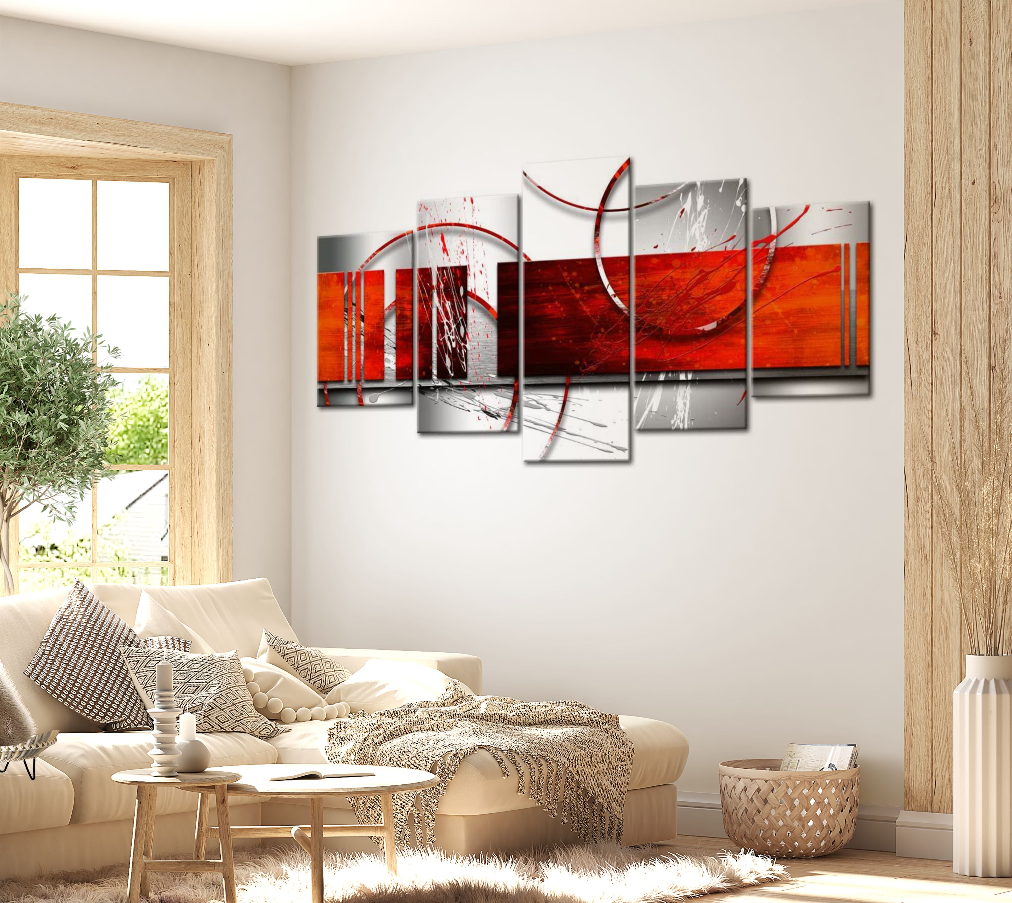 Abstract Canvas Wall Art - Emphasis Red - 5 Pieces