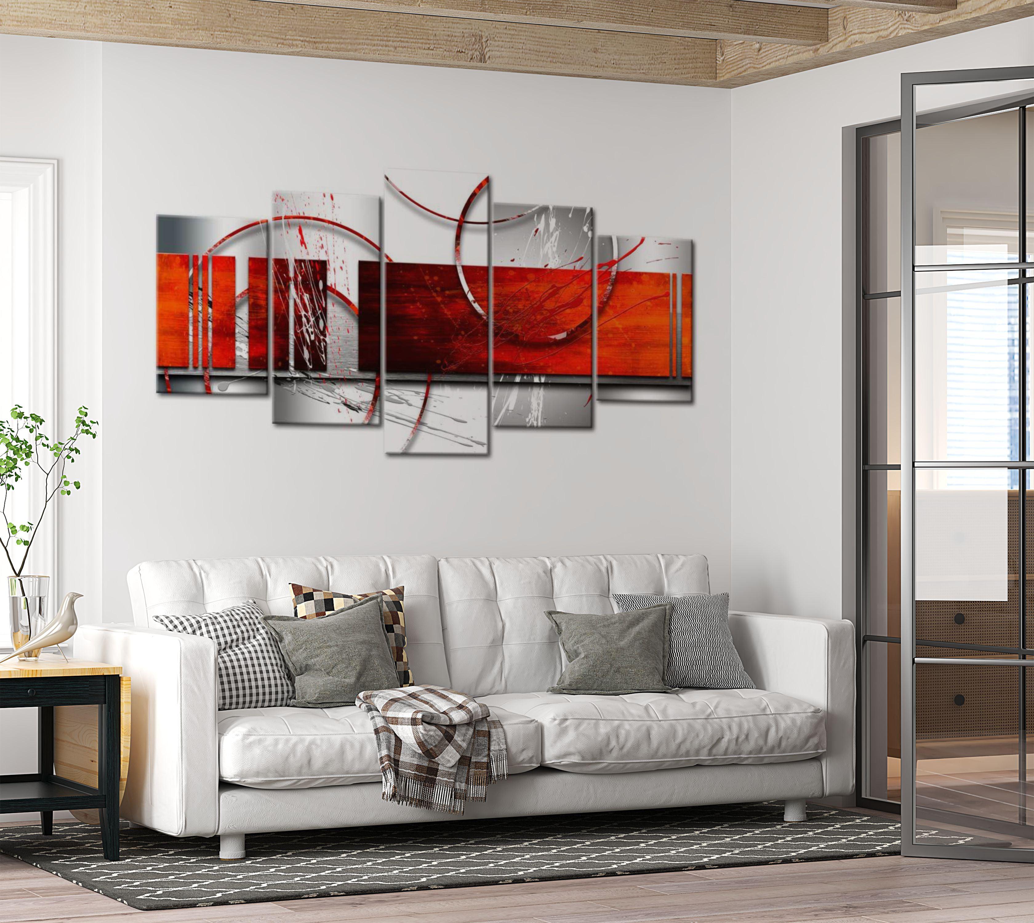 Abstract Canvas Wall Art - Emphasis Red - 5 Pieces