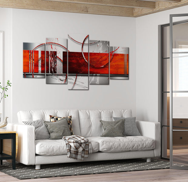 Abstract Canvas Wall Art - Emphasis Red - 5 Pieces