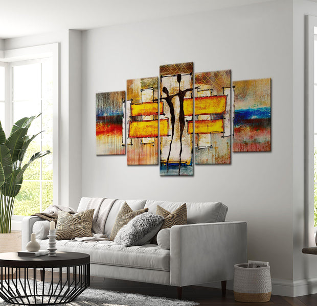 Abstract Canvas Wall Art - Solar Tango - 5 Pieces