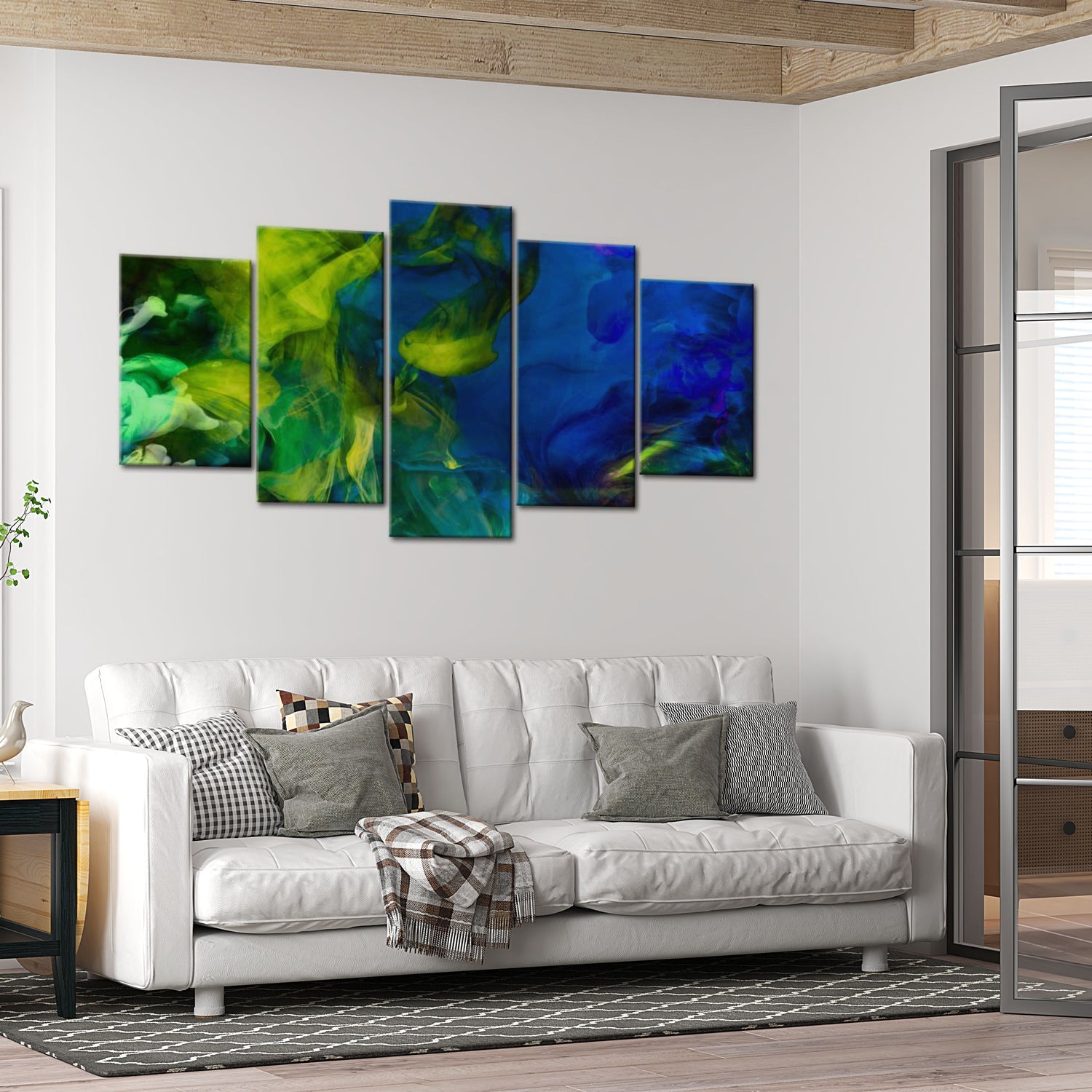 Abstract Canvas Wall Art - Dance Of Green Flames