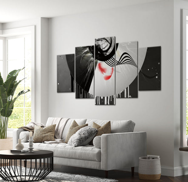 Abstract Canvas Wall Art - Metal With Red Accents - 5 Pieces