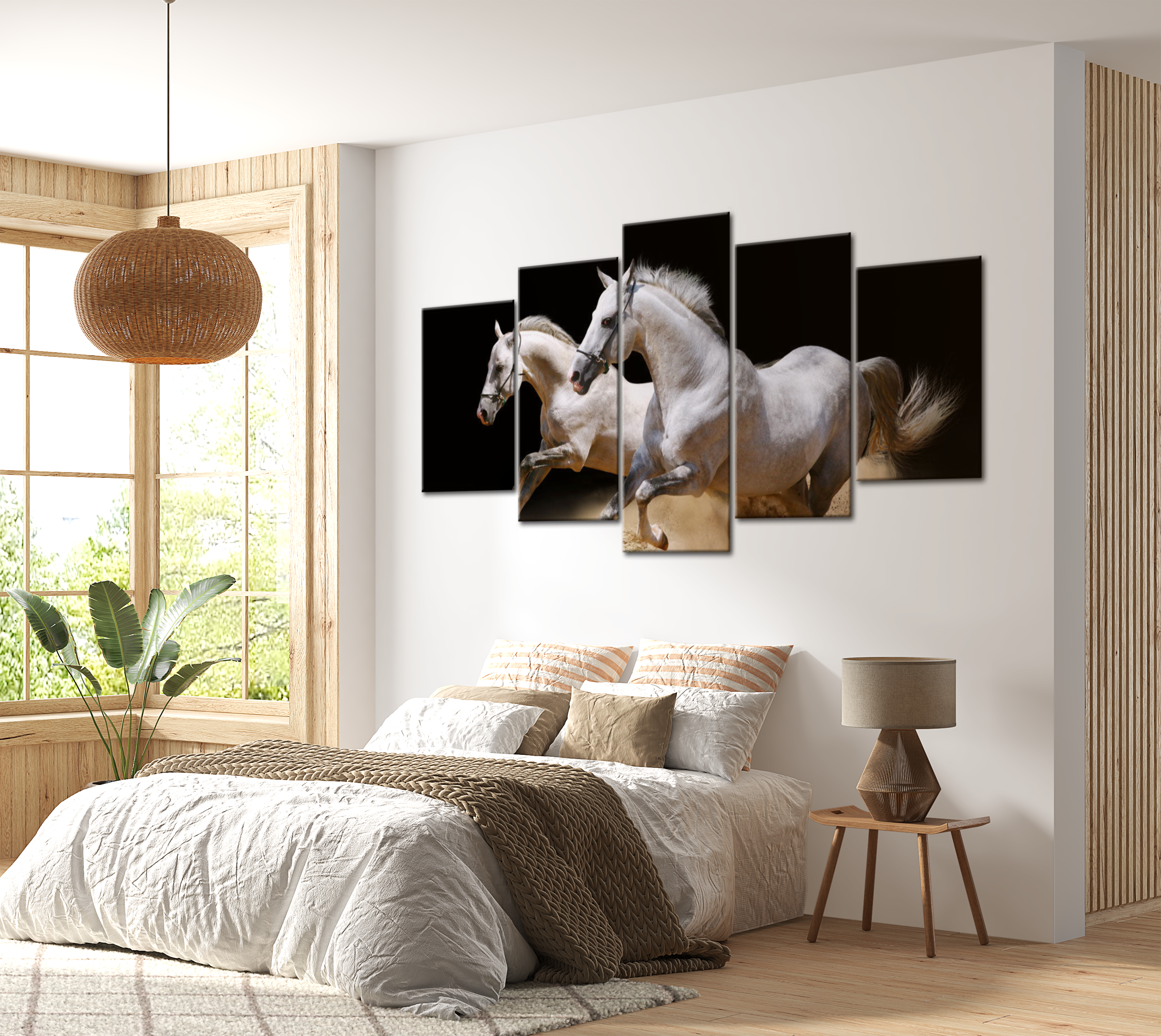 Stretched Canvas Animal Art - Running White Horses 40"Wx20"H