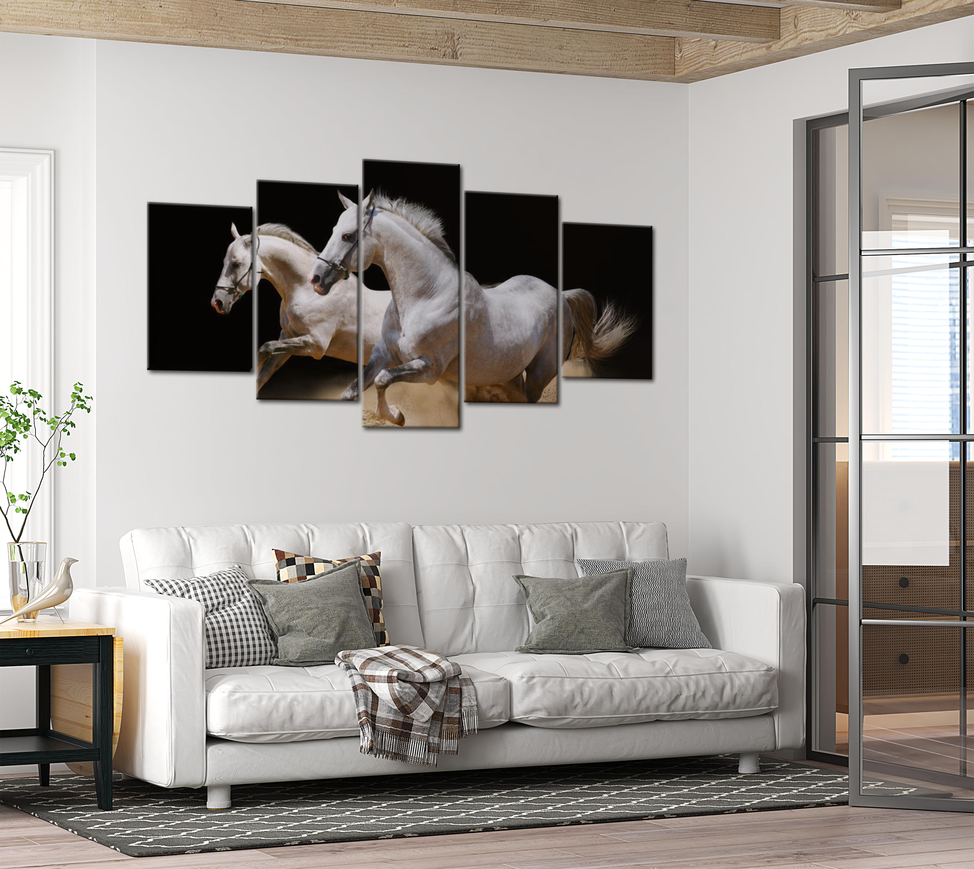 Stretched Canvas Animal Art - Running White Horses 40"Wx20"H