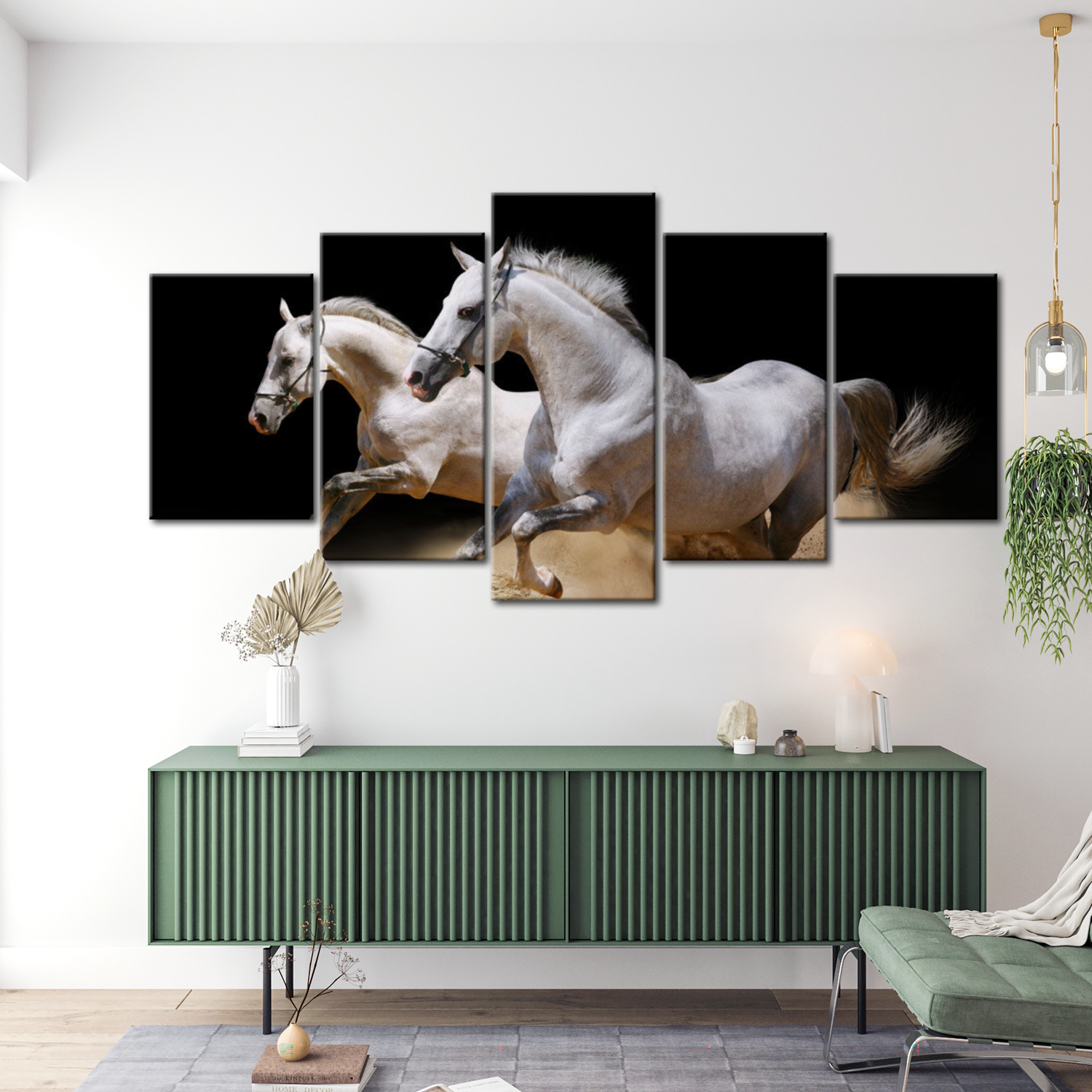 Stretched Canvas Animal Art - Running White Horses 40"Wx20"H