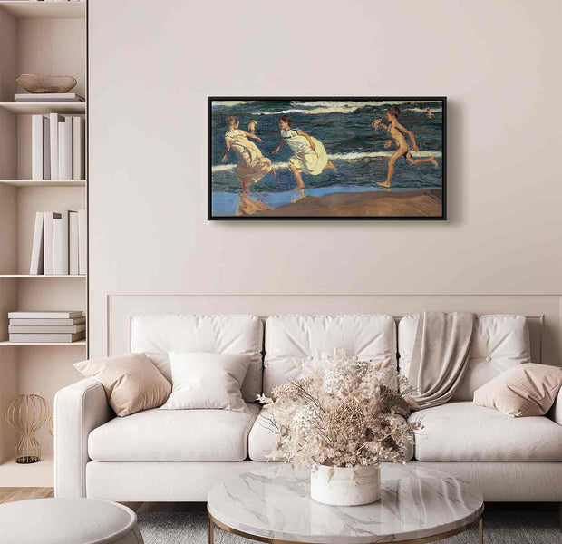 Floating Framed Canvas Art - Running Along the Beach - Joaquín Sorolla y Bastida