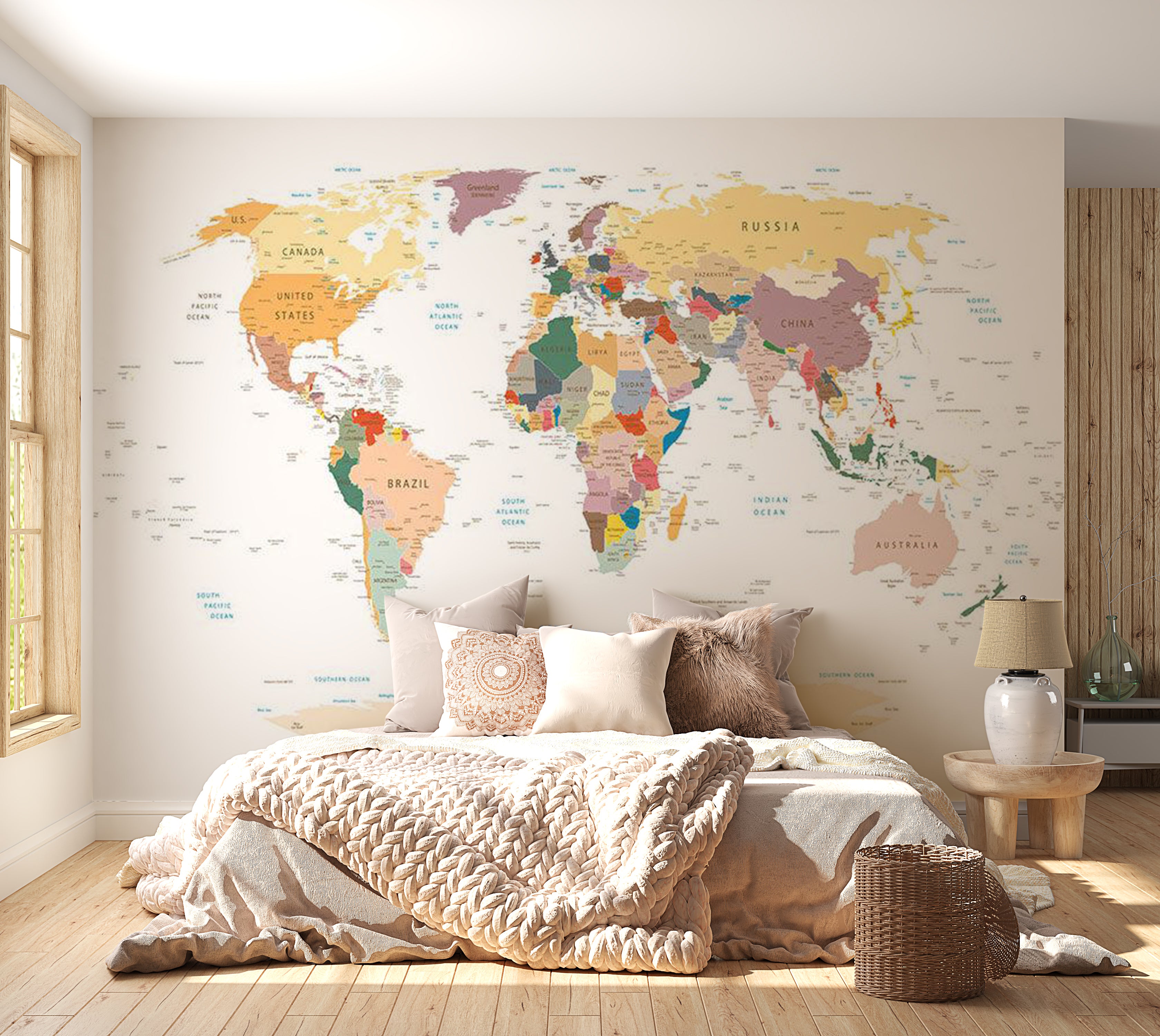 Peel & Stick Map Wall Mural - World Map 38"Wx27"H