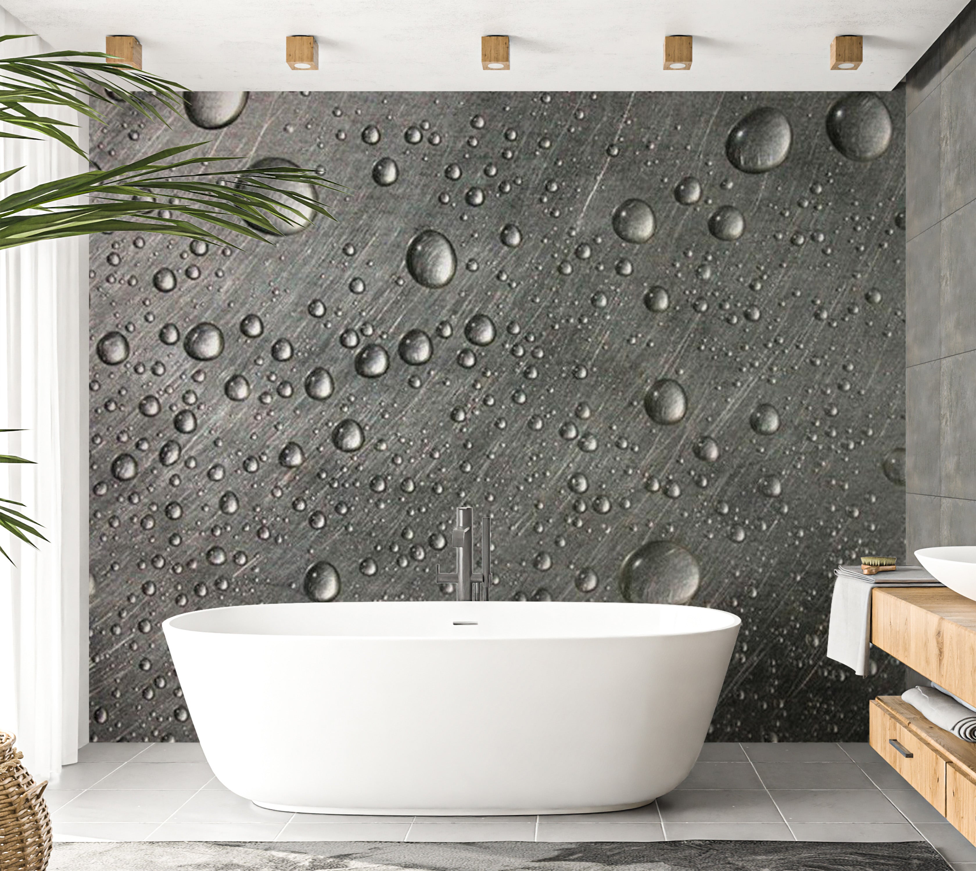 Background & Patterns Wallpaper Wall Mural - Steel Surface With Water Drops 118"Wx90"H