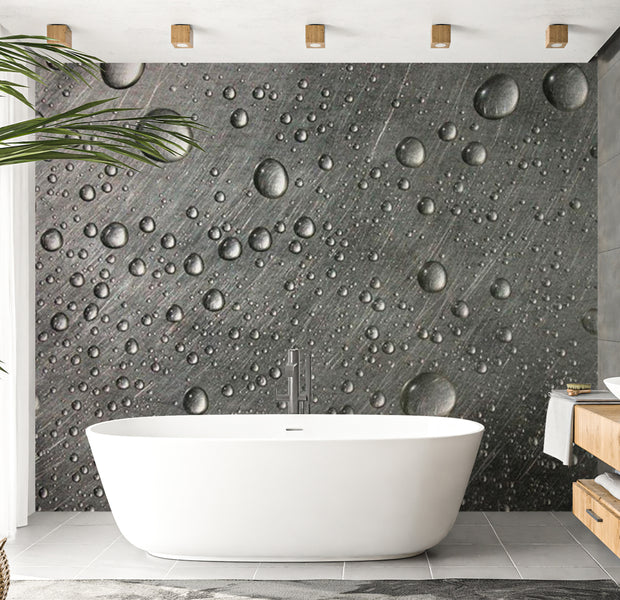 Background & Patterns Wallpaper Wall Mural - Steel Surface With Water Drops 118"Wx90"H