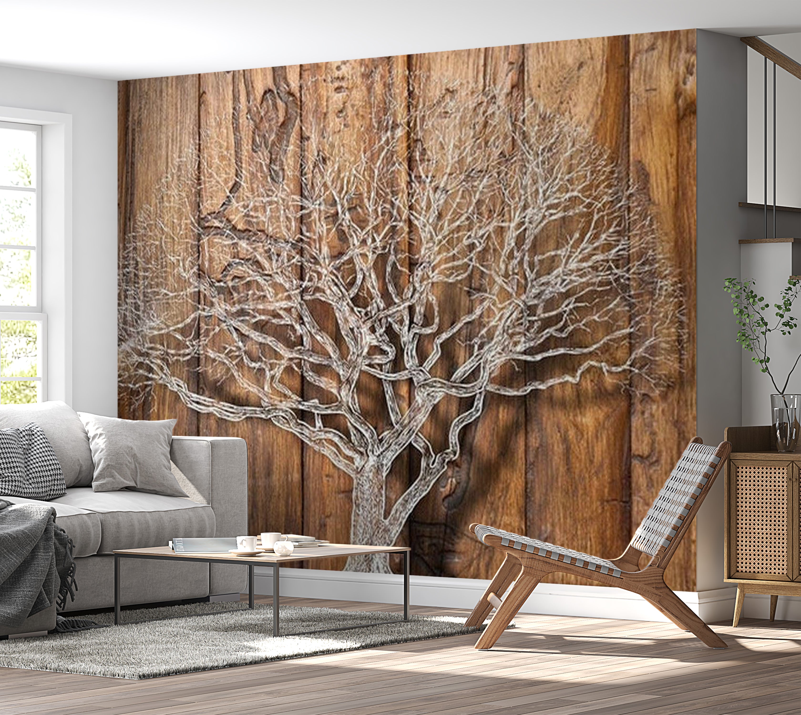 Background & Patterns Wallpaper Wall Mural - Tree Of Life On Wooden Background 39"Wx27"H