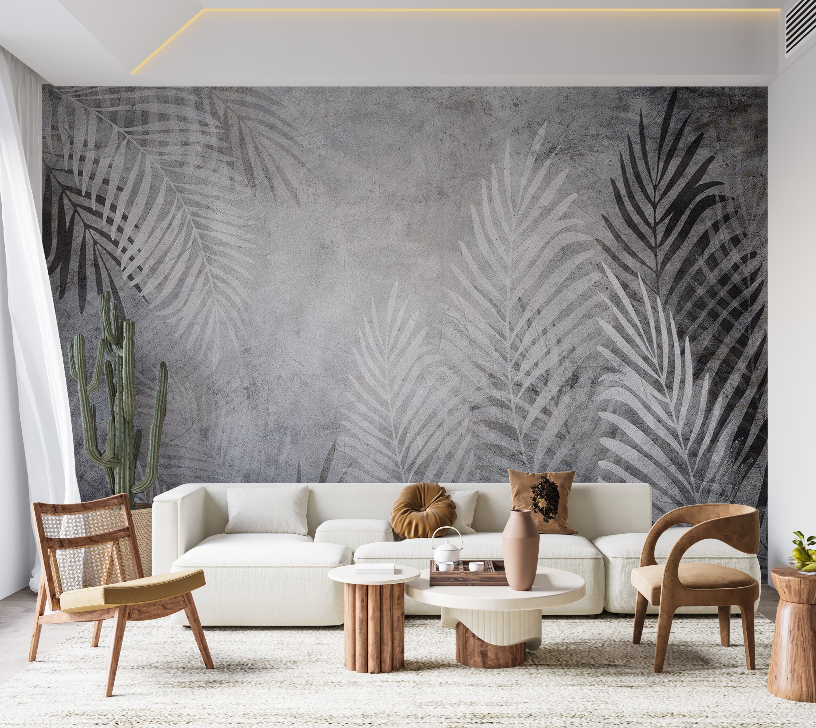 Botanical Wallpaper Wall Mural - Palm Leaves in The Dark 39"Wx27"H / Standard