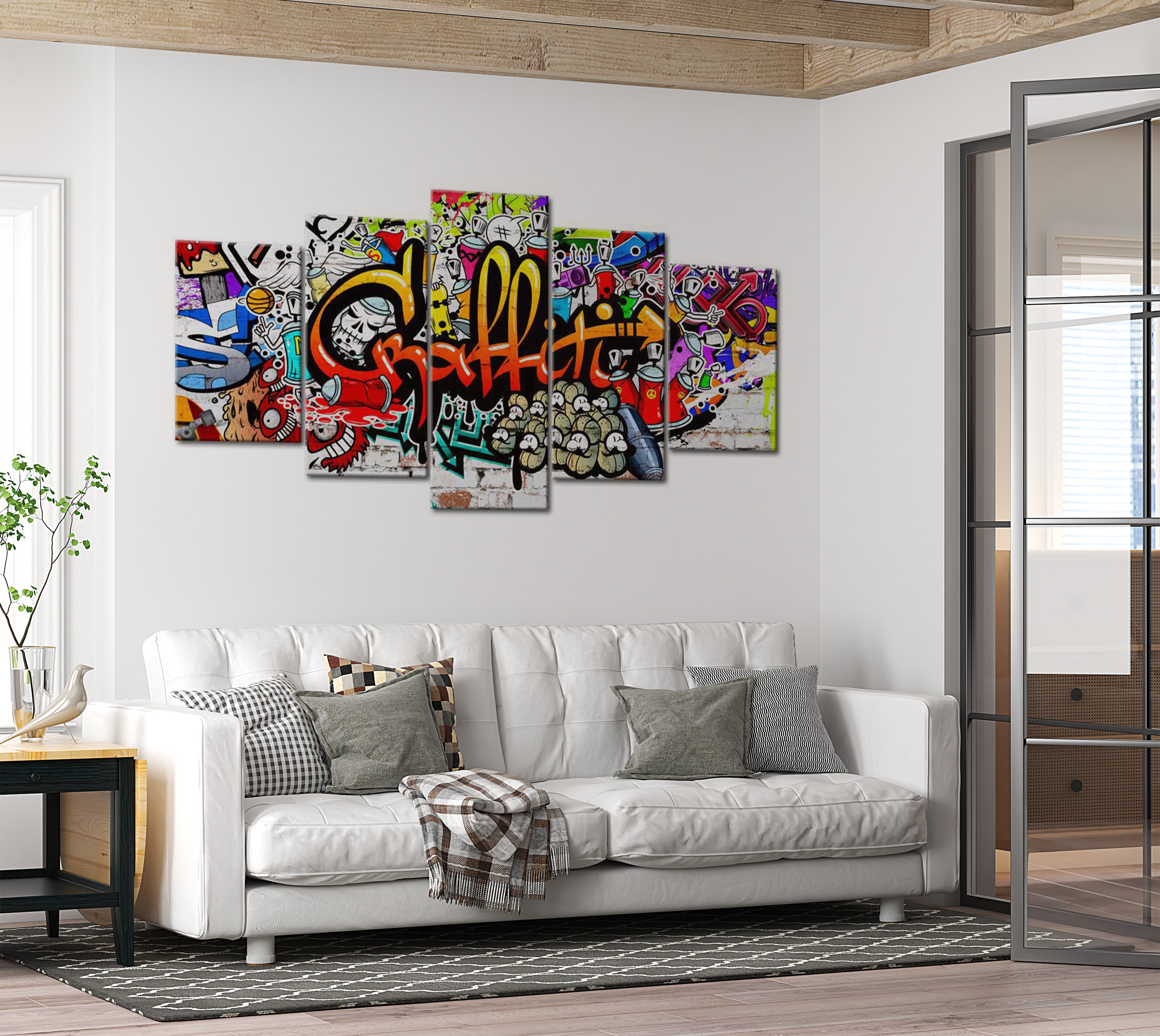 Stretched Canvas Street Art - Colorful Graffiti Style  - 5 Pieces 40"Wx20"H