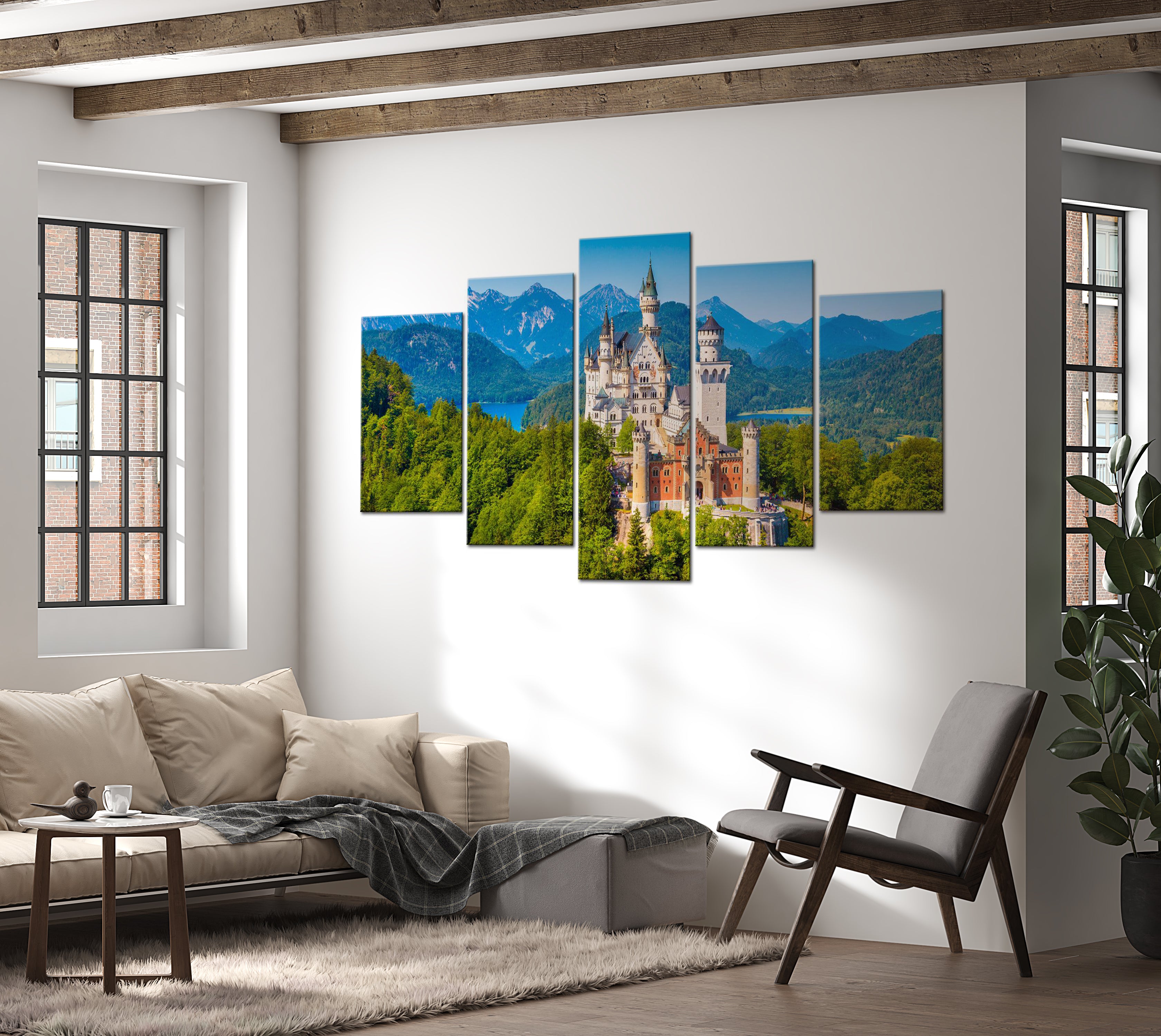 Stretched Canvas Landscape Art - Castle In The Mountains 40"Wx20"H