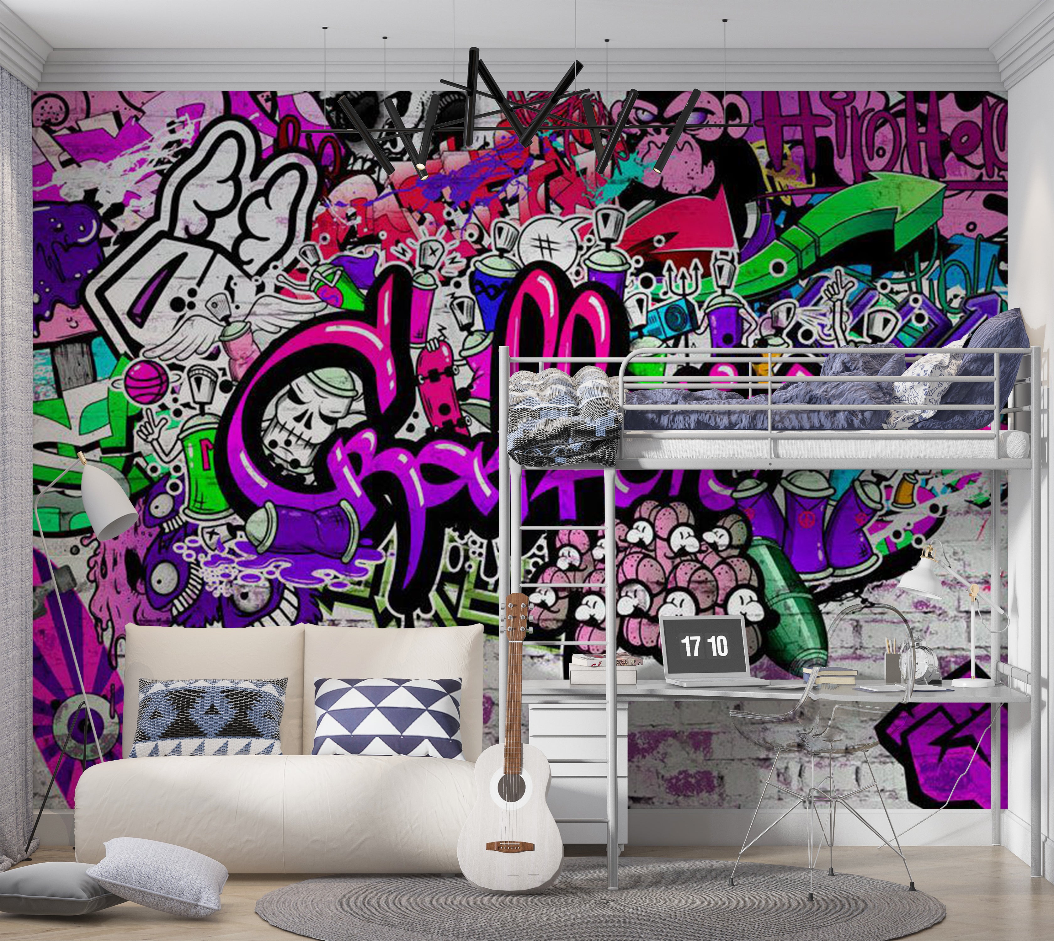 Peel & Stick Street Art Wall Mural - Purple Graffiti 38"Wx27"H