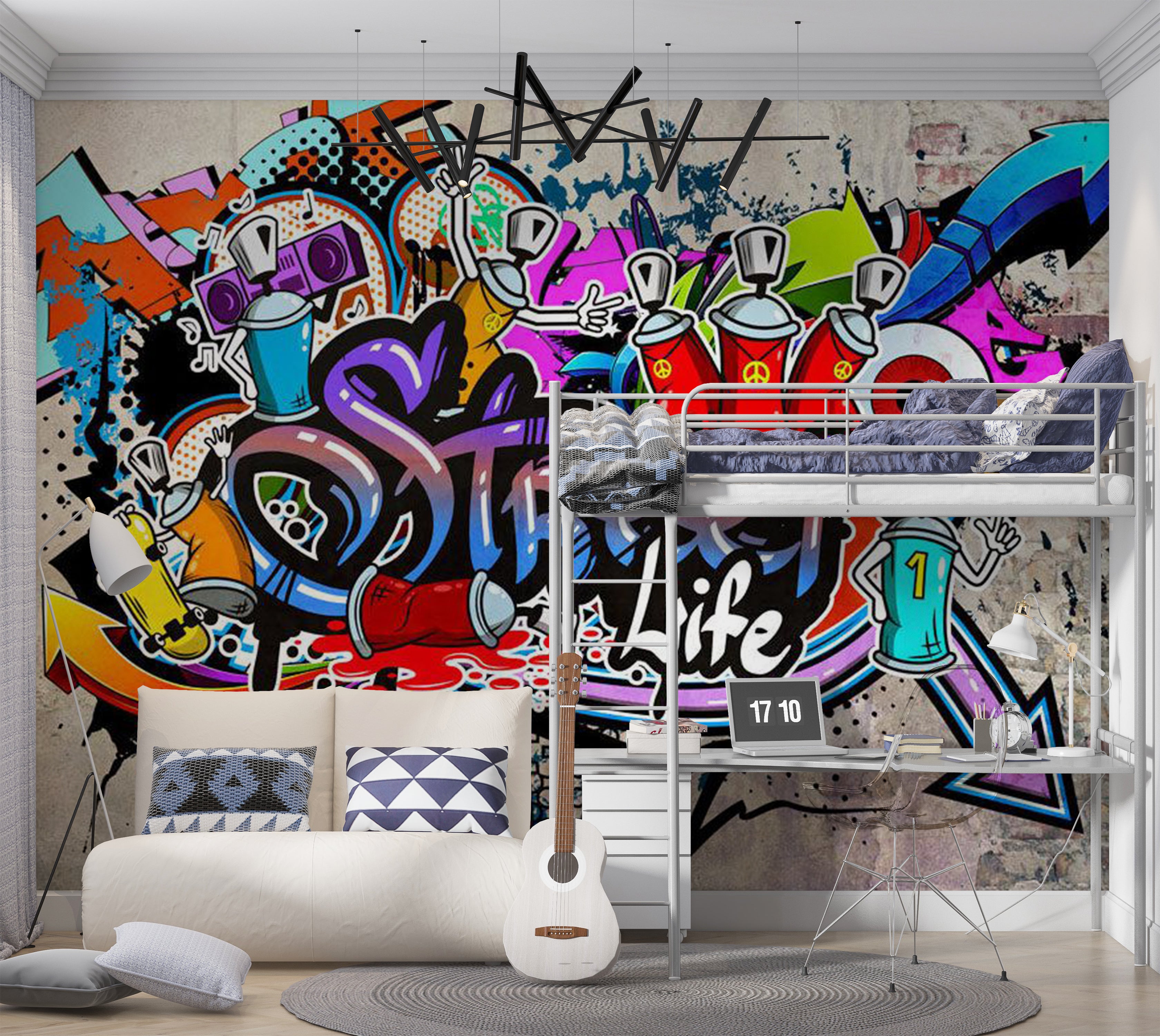 Peel & Stick Street Art Wall Mural - Street Game 38"Wx27"H