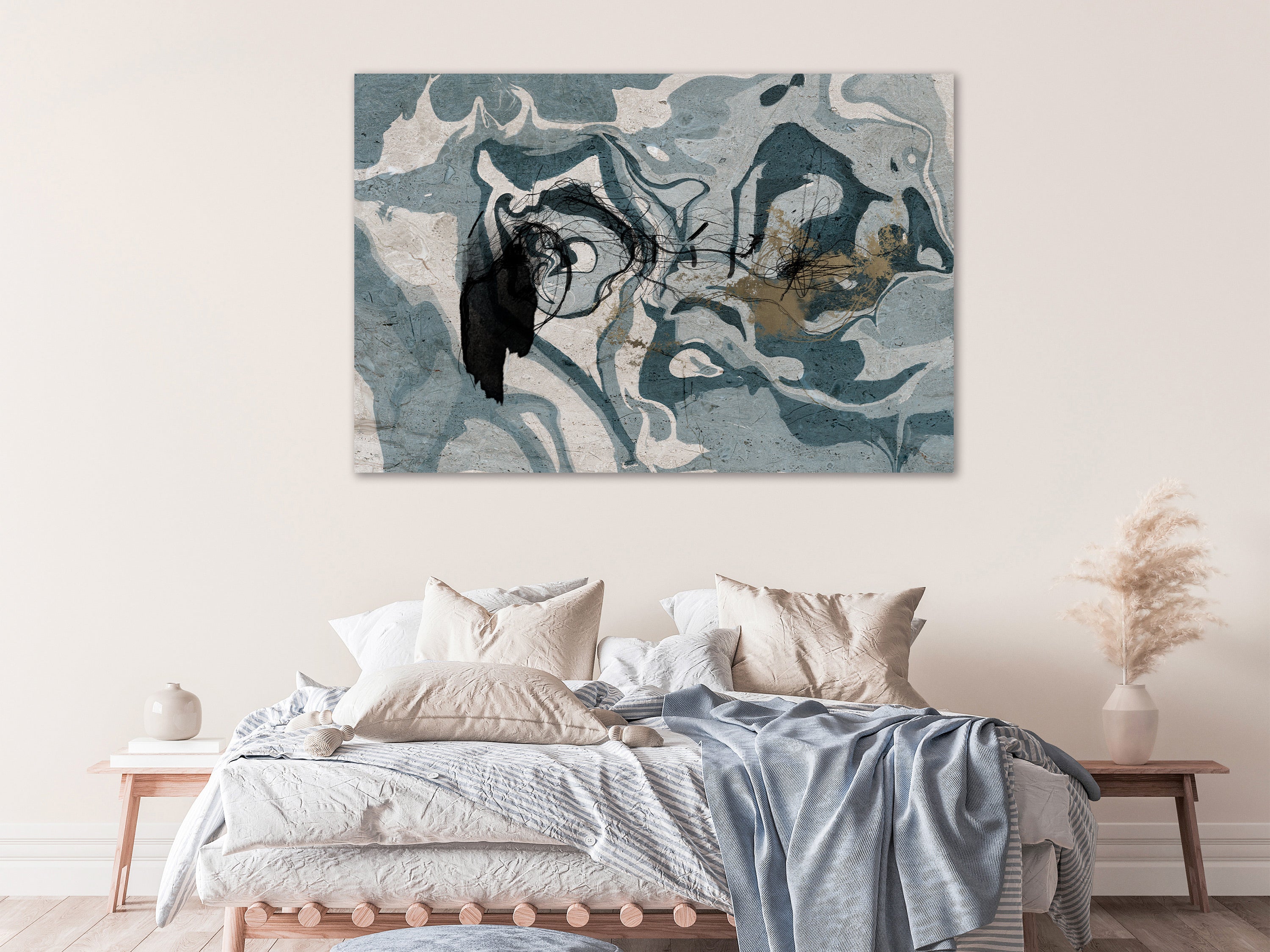 Abstract Canvas Wall Art - Marbled Reflection