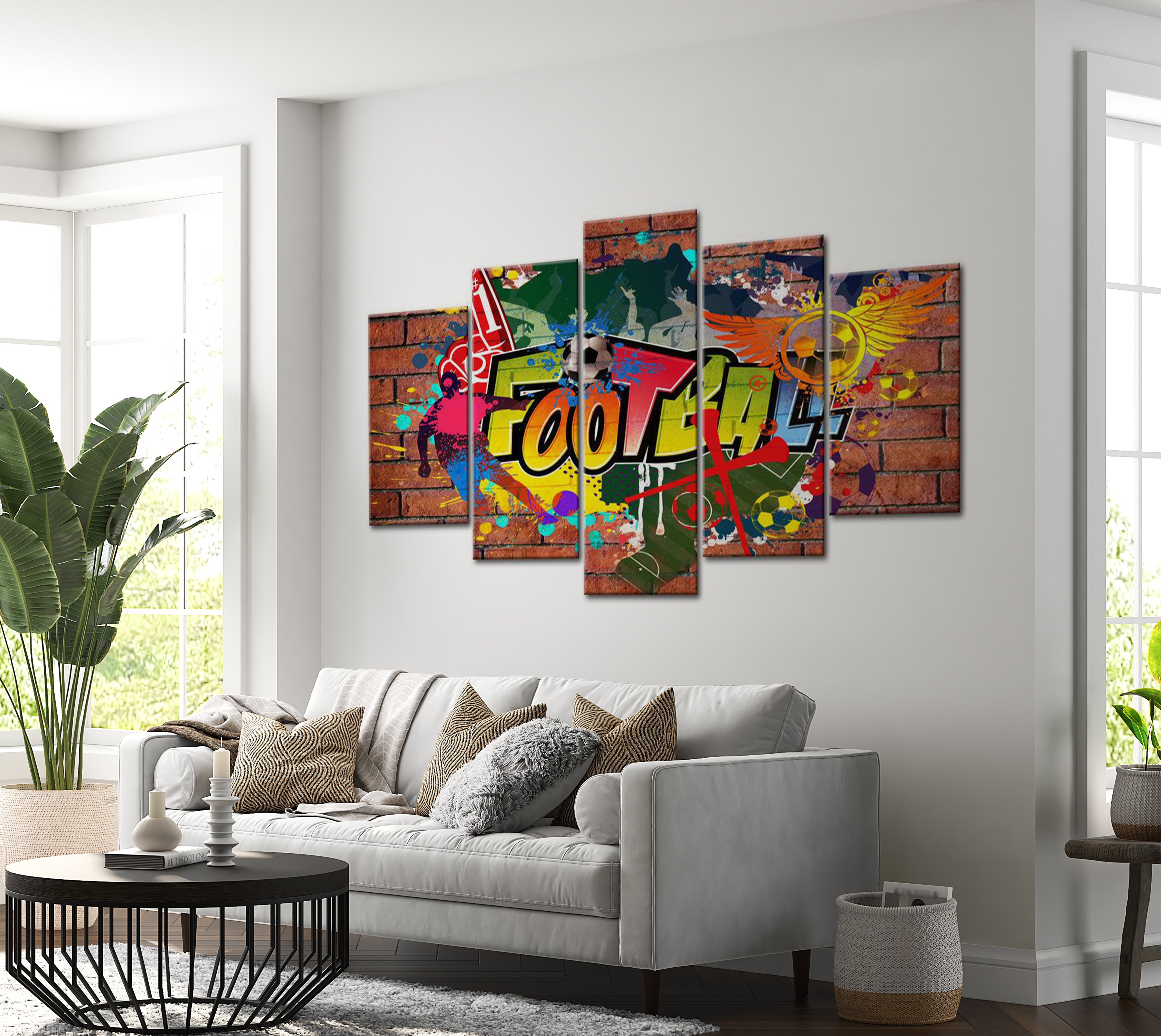 Stretched Canvas Street Art - Soccer Graffiti - 5 Pieces 40"Wx20"H