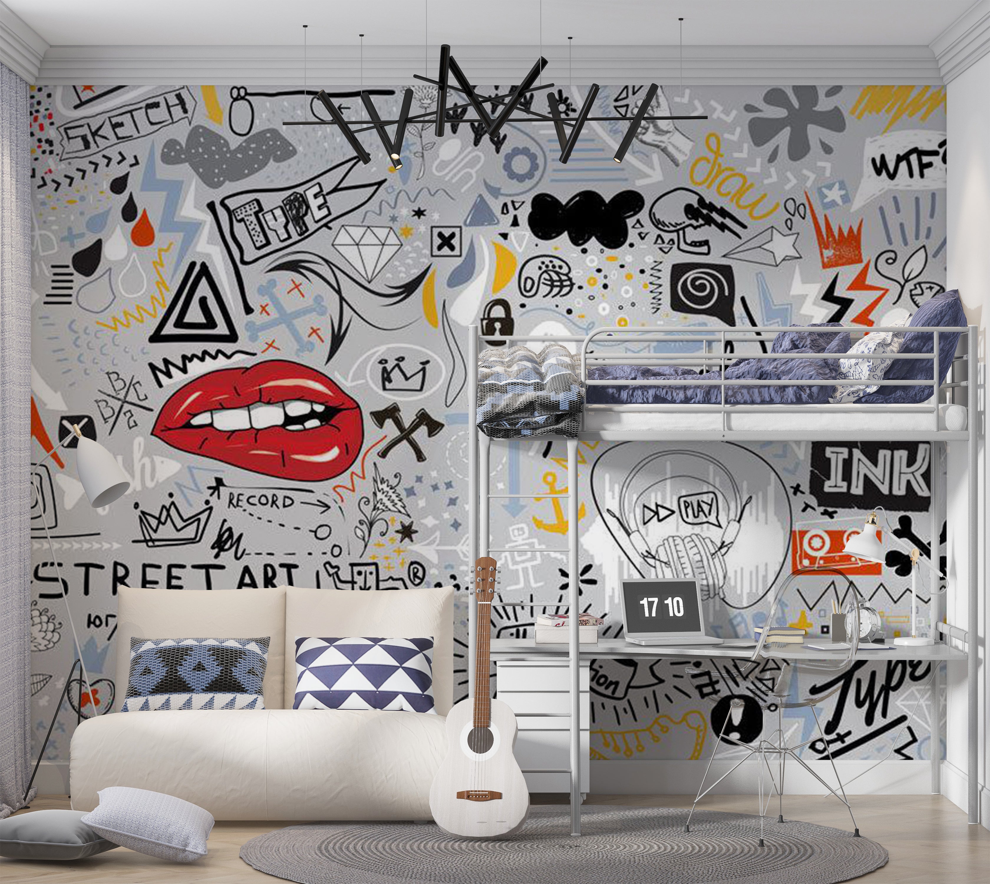 Peel & Stick Street Art Wall Mural - Thought Scribbles 38"Wx27"H