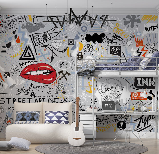 Peel & Stick Street Art Wall Mural - Thought Scribbles 38"Wx27"H