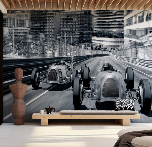 Peel & Stick Sports Wall Mural - Formula 1 in The Old Days 38"Wx27"H