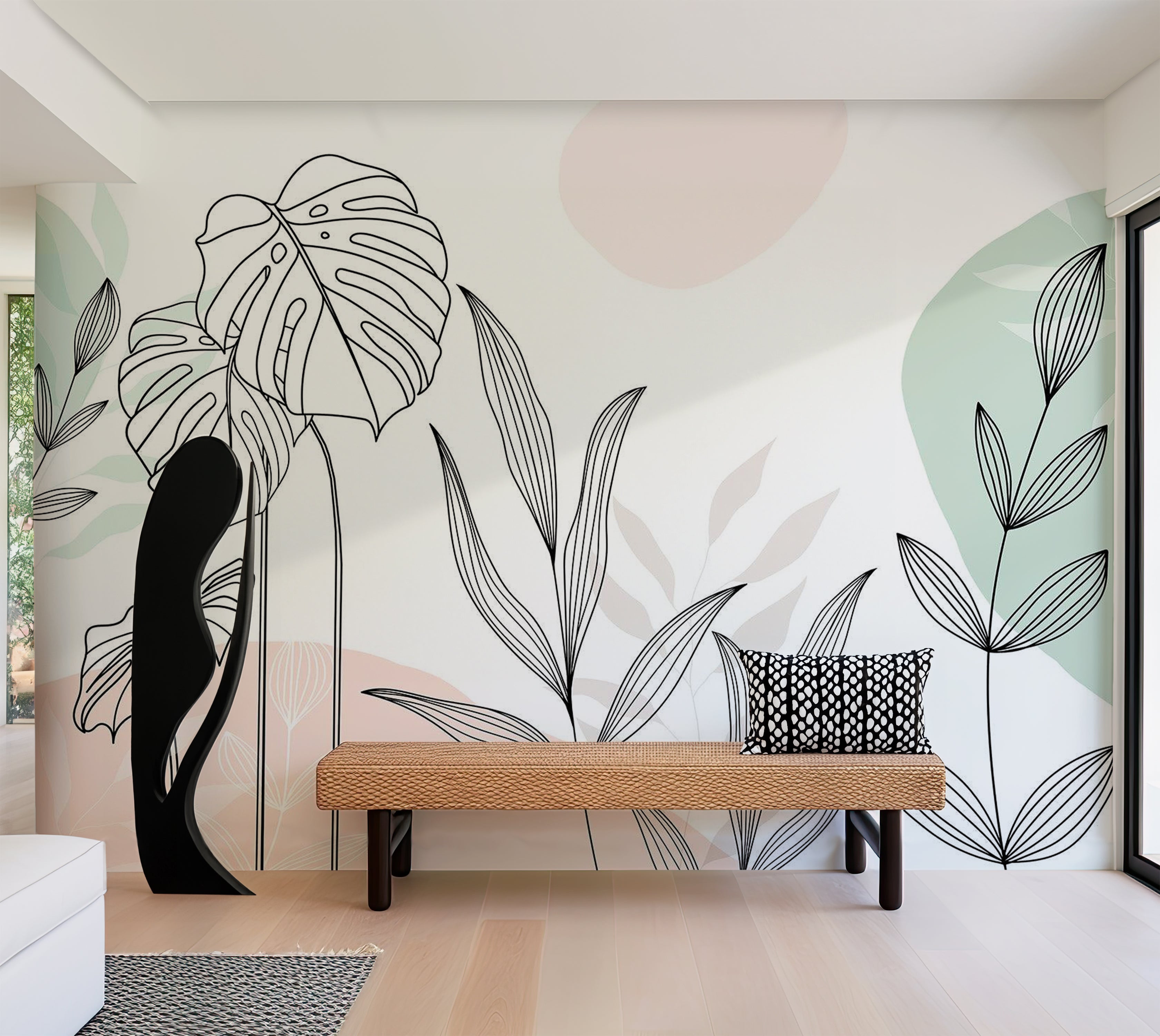 Botanical Wallpaper Wall Mural - Leaves in Pastels 39"Wx27"H / Standard