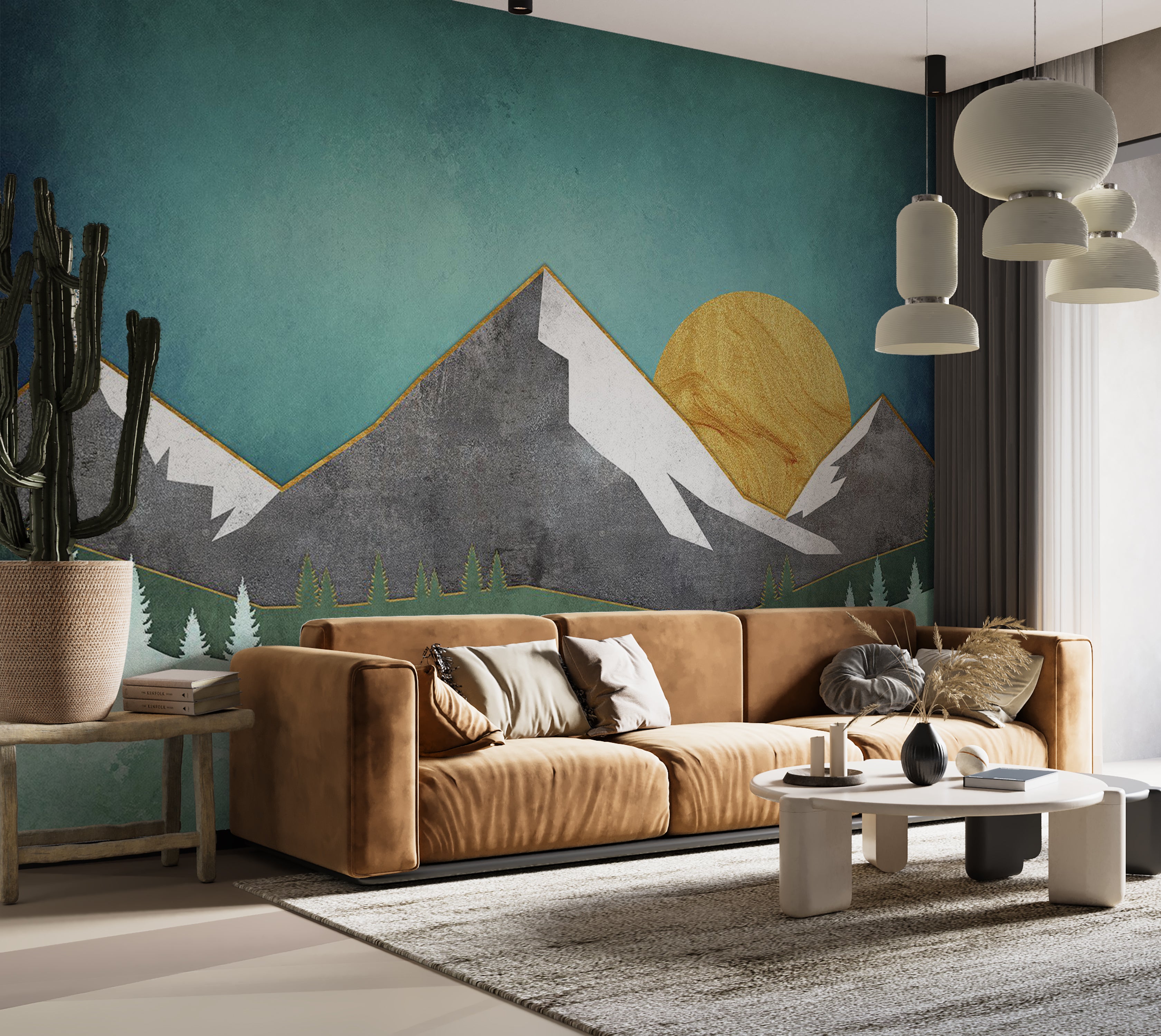 Abstract Wallpaper Wall Mural - Geometric Mountain Landscape 39"Wx27"H / Standard