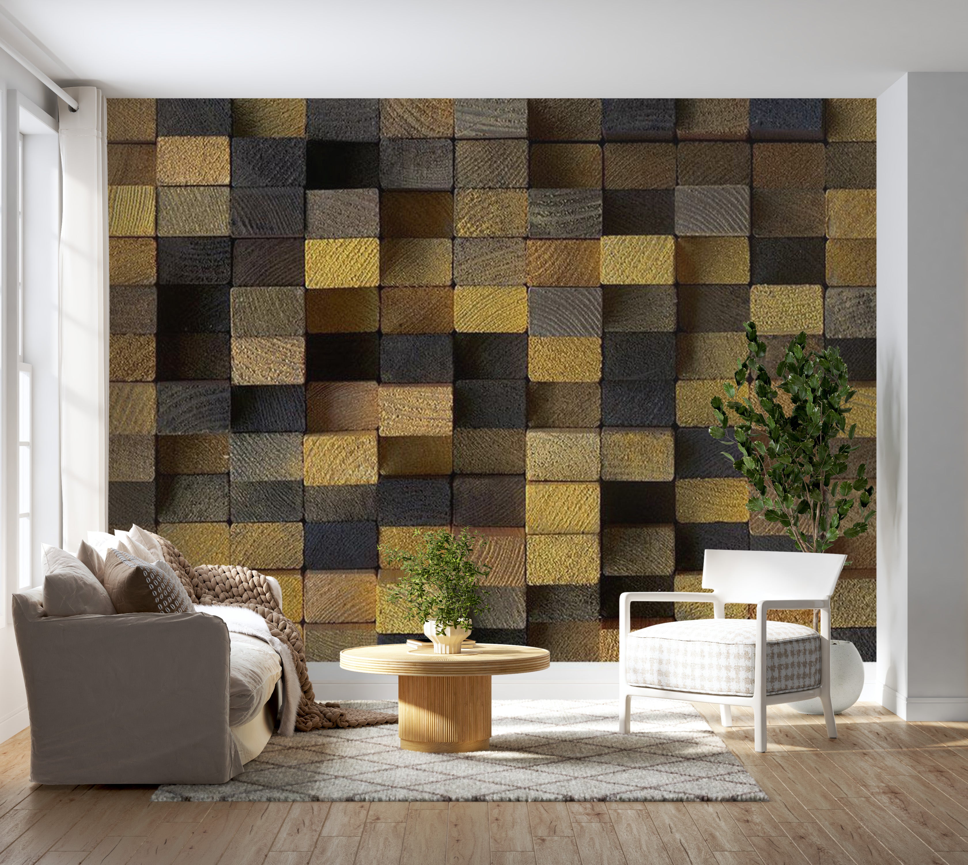 Background & Patterns Wallpaper Wall Mural - Wooden Cubes 39"Wx27"H