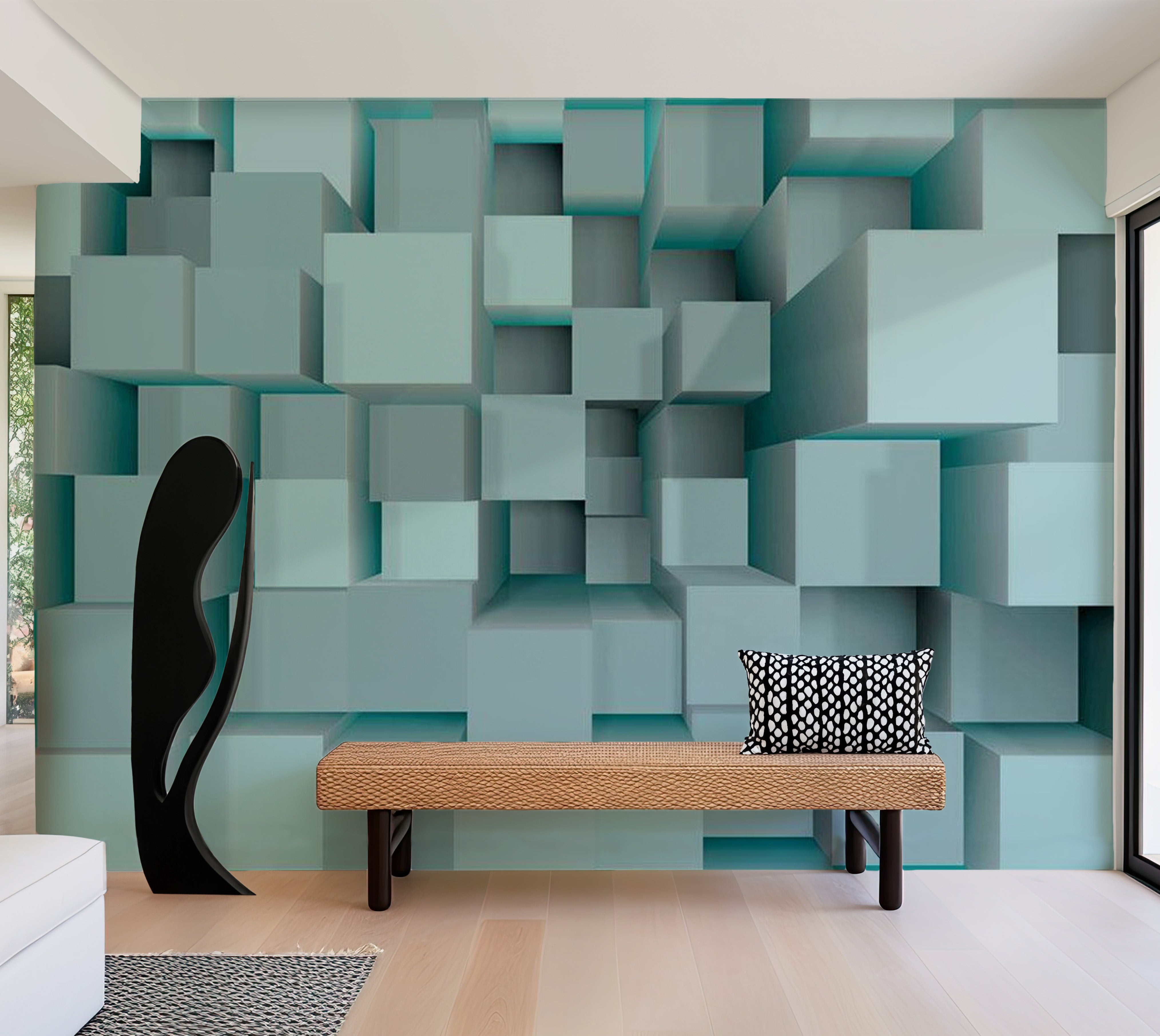 Abstract Wallpaper Wall Mural - Blue Puzzle 39"Wx27"H