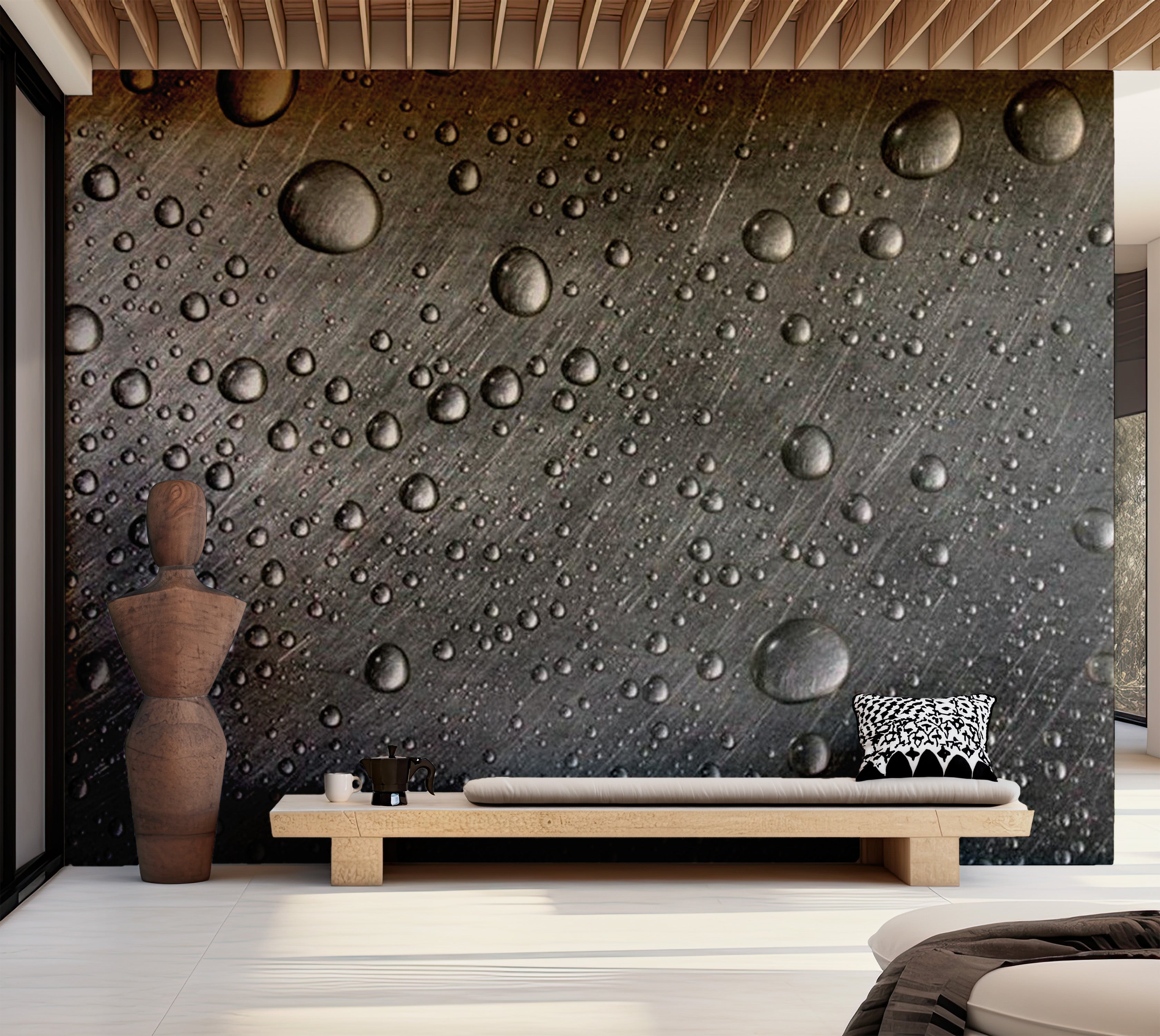 Background & Patterns Wallpaper Wall Mural - Steel Surface With Water Drops 118"Wx90"H