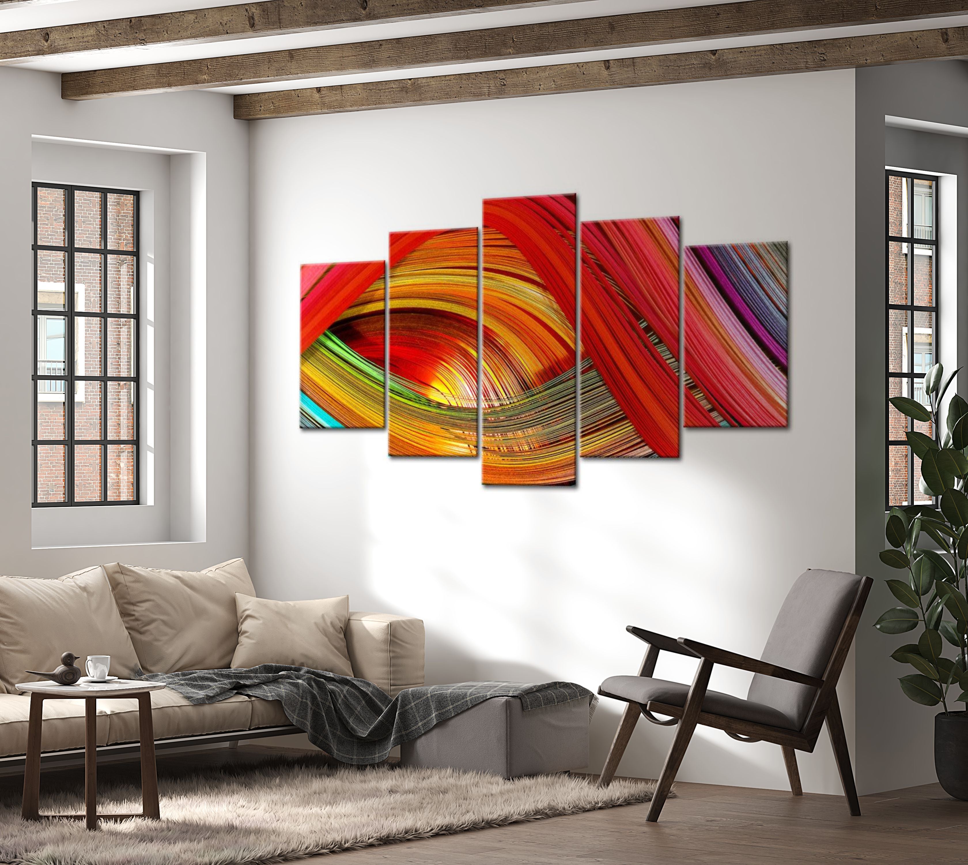 Abstract Canvas Wall Art - Colorful Strips Abstraction - 5 Pieces