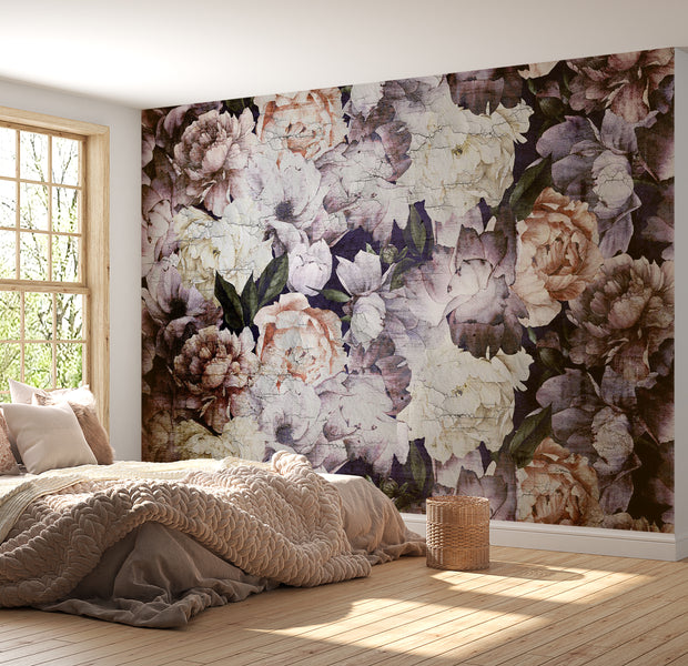 Peel & Stick Floral Wall Mural - Retro Flower Motif 38"Wx27"H