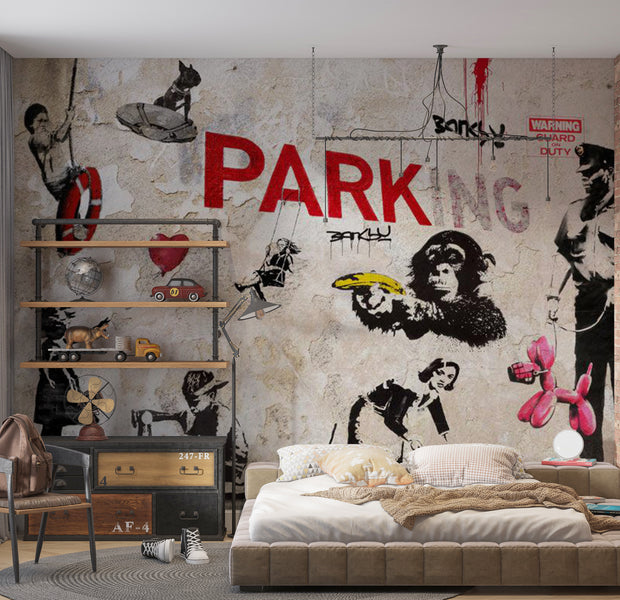 Peel & Stick Street Art Wall Mural - Banksy Graffiti Collage 38"Wx27"H