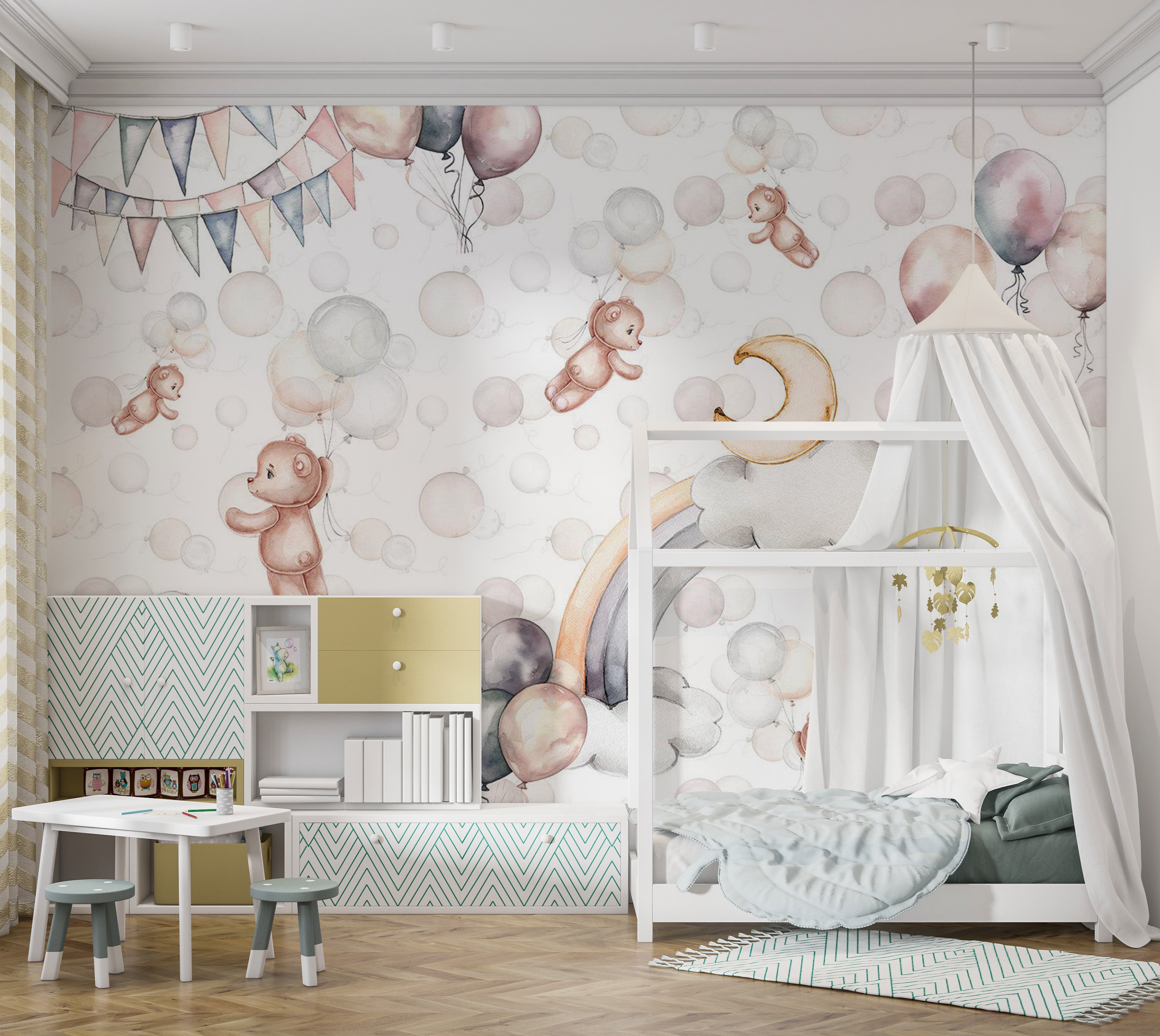 Kids Wallpaper Wall Mural - Bears in The Sky 39"Wx27"H / Standard